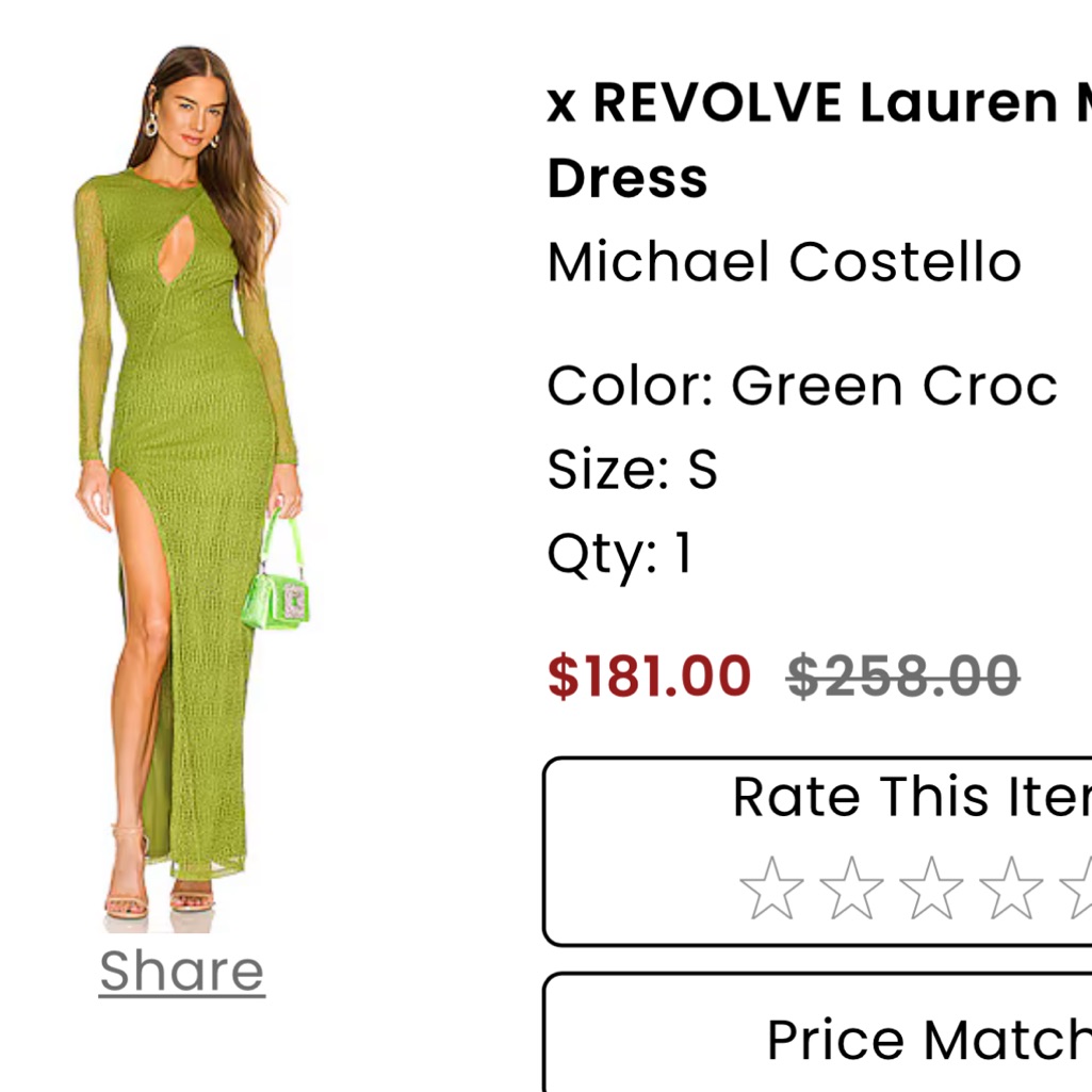 Michael Costello Green Maxi Gown With Asymmetrical Neckline And Slit